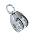 Touw dubbel blok met draaibaar oog, afneembare katrol,  A2/MS voor touw 10mm, rol 50mm, 1 Stuk